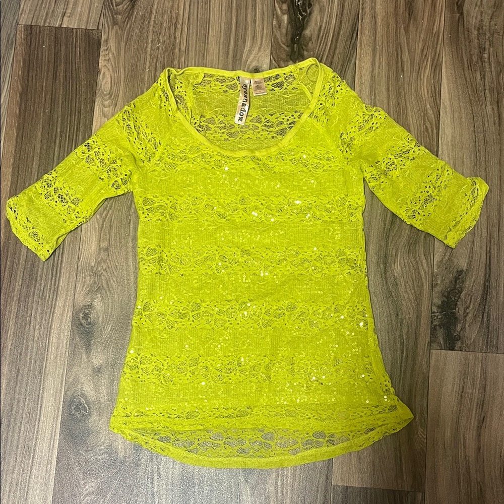 Daisy Fuentes Neon Yellow Lace Blouse